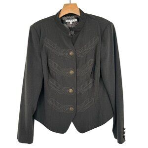 Cabi Womens Military Style Blazer Jacket Size 10 Gray Embroidered Buttons
